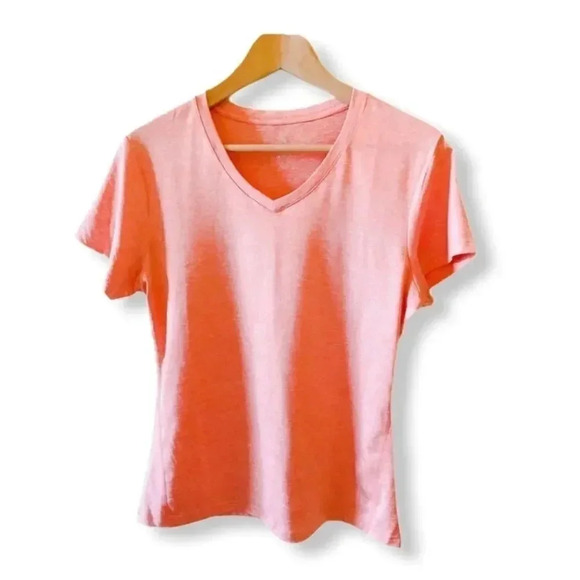 Icyzone V-Neck Salmon Pink Running Athletic Workout Short Sleeves -Shirt SZ L - Picture 1 of 3